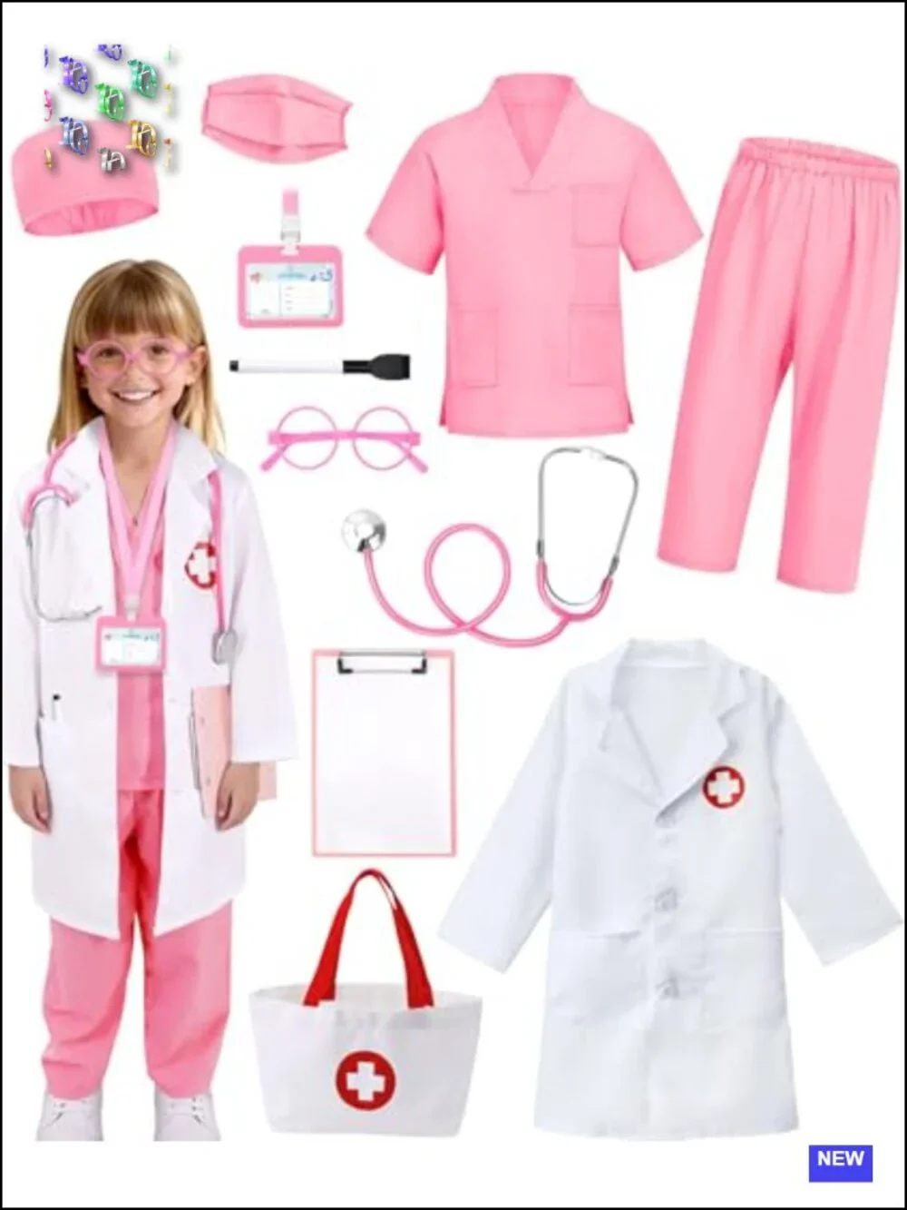12-Piece Kids Doctor Costume Set | Nurse Dress-Up with Working Stethoscope